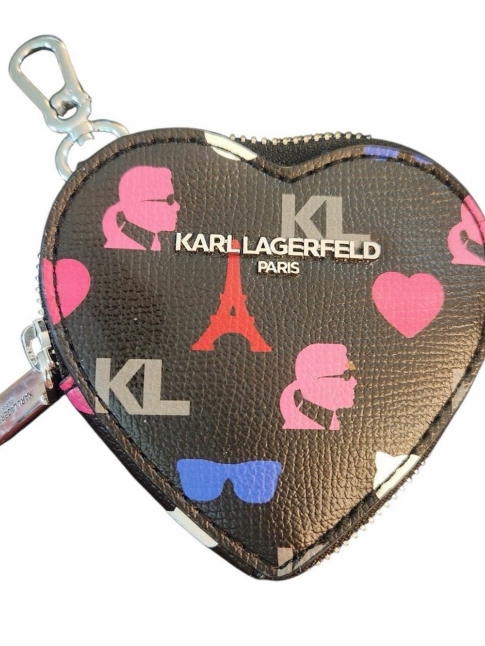Karl Lagerfeld Kids Heart Coin Purse in Black with Pink, Red & Blue Accents